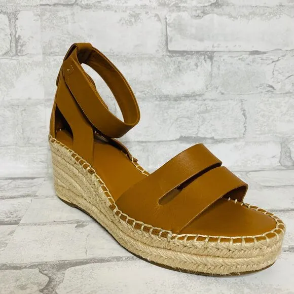 New Franco Sarto Womens Callia Leather Ankle Strap Wedge Espadrille Sandals 10 M