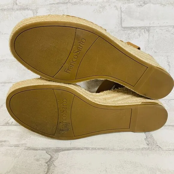 New Franco Sarto Womens Callia Leather Ankle Strap Wedge Espadrille Sandals 10 M