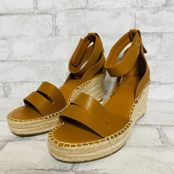 New Franco Sarto Womens Callia Leather Ankle Strap Wedge Espadrille Sandals 10 M