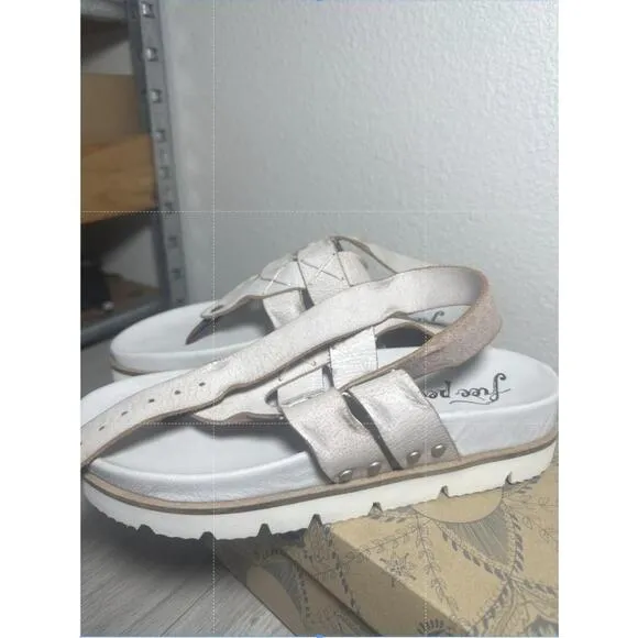 NEW Free People Platform Sandal Thong Ankle Wrap Chunky Festival Valencia White