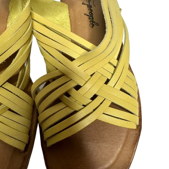 NEW Free People St. Kitts Woven Yellow Leather Sandals 37