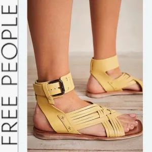 NEW Free People St. Kitts Woven Yellow Leather Sandals 37