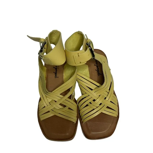 NEW Free People St. Kitts Woven Yellow Leather Sandals 37