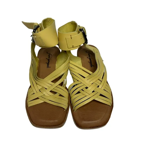 NEW Free People St. Kitts Woven Yellow Leather Sandals 37