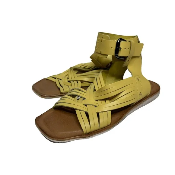 NEW Free People St. Kitts Woven Yellow Leather Sandals 37