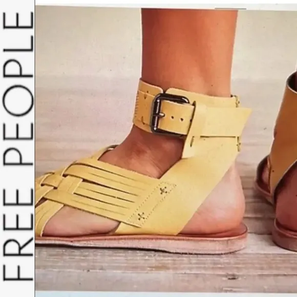 NEW Free People St. Kitts Woven Yellow Leather Sandals 37