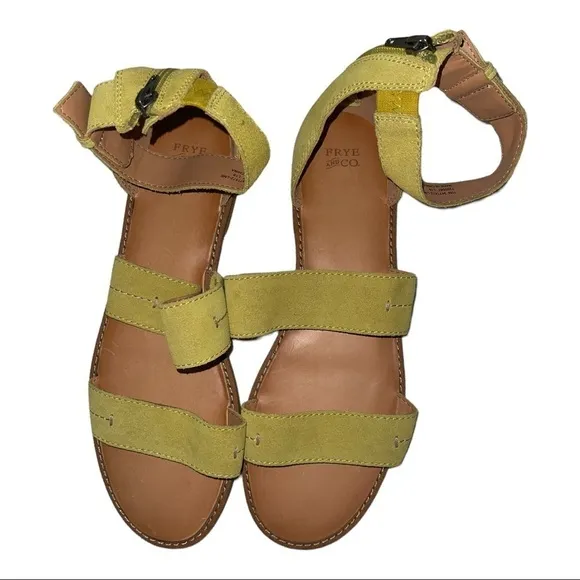 NEW FRYE Evie 2 Band Leather Sandals Lime Size 10M
