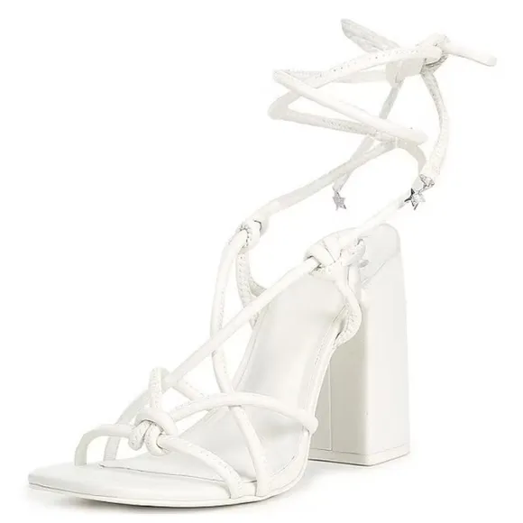 NEW GB Case-Closed Leather Ankle Tie Dress Sandals in White Sz. 9.5