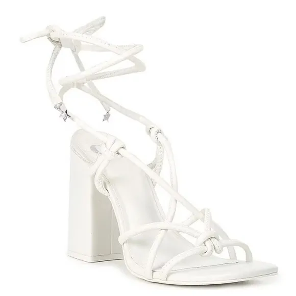 NEW GB Case-Closed Leather Ankle Tie Dress Sandals in White Sz. 9.5