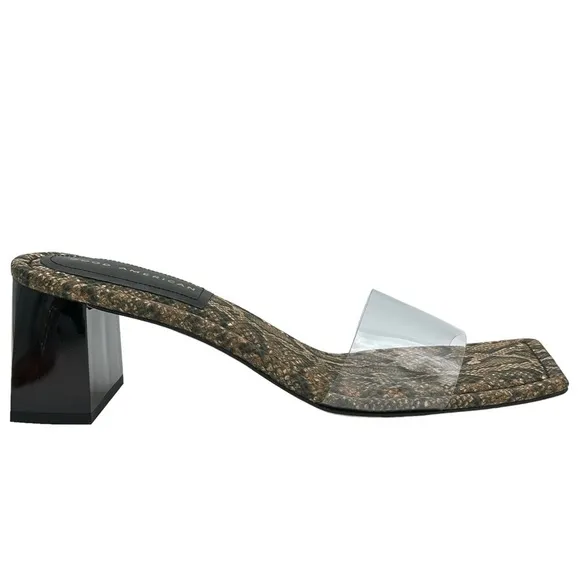 NEW GOOD AMERICAN Block Heel Slide Sandals Desert Snake Clear Upper Size 10