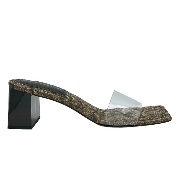 NEW GOOD AMERICAN Block Heel Slide Sandals Desert Snake Clear Upper Size 10