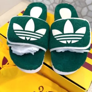 New Gucci x Adidas Women's GG Platform Sandal Green Color Cotton Sponge EU39