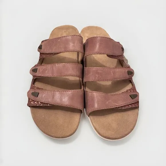 NEW Hälsa Brown Leather Three Strap Sandals Orthopedic Support Women’s 11 WIDE