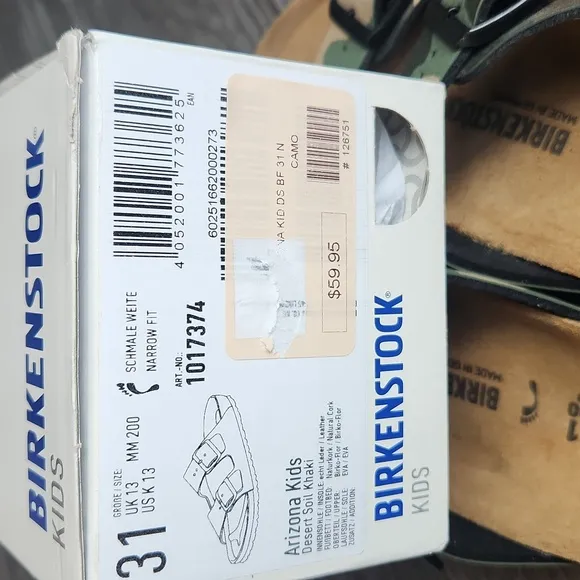 New In Box Birkenstock Kids Arizona Camouflage Sandals 31
