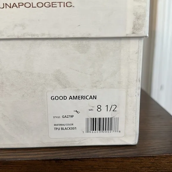 NEW IN BOX Good American Clear Black Wedge Mule Sandals