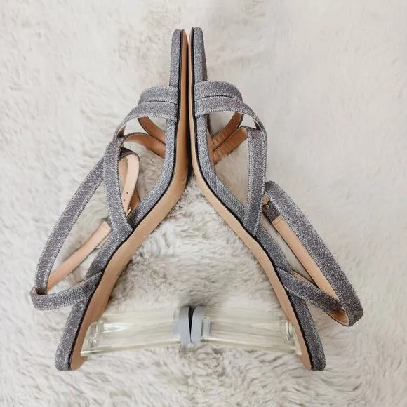 NEW J. Crew Strappy Lucite Square Toe Heel Sandals Silver Metallic