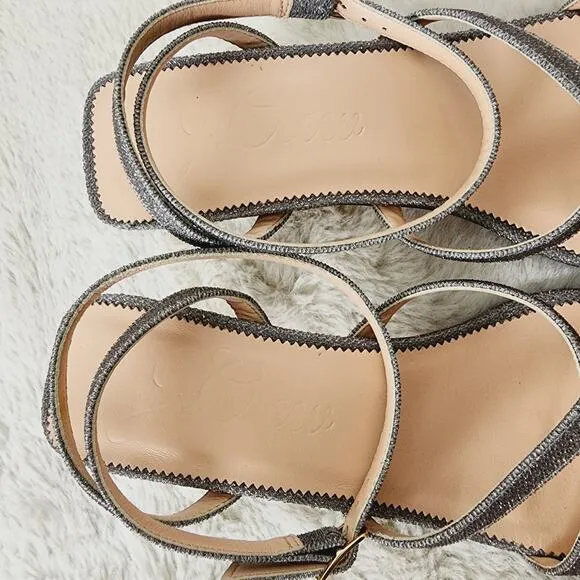NEW J. Crew Strappy Lucite Square Toe Heel Sandals Silver Metallic