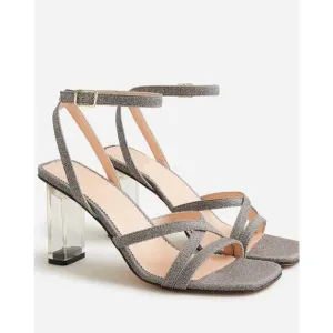 NEW J. Crew Strappy Lucite Square Toe Heel Sandals Silver Metallic