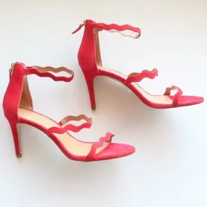NEW J. Crew Suede Leather Scallop Ankle Strap Suede Leather Heels Dressy Sandals