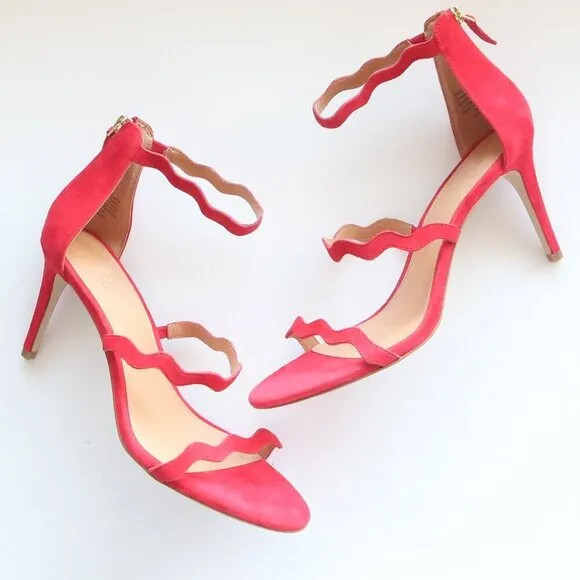 NEW J. Crew Suede Leather Scallop Ankle Strap Suede Leather Heels Dressy Sandals