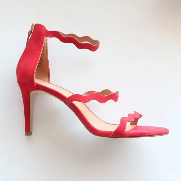 NEW J. Crew Suede Leather Scallop Ankle Strap Suede Leather Heels Dressy Sandals