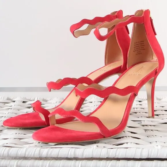 NEW J. Crew Suede Leather Scallop Ankle Strap Suede Leather Heels Dressy Sandals