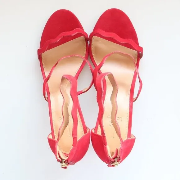 NEW J. Crew Suede Leather Scallop Ankle Strap Suede Leather Heels Dressy Sandals