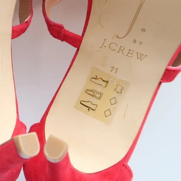 NEW J. Crew Suede Leather Scallop Ankle Strap Suede Leather Heels Dressy Sandals
