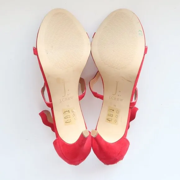 NEW J. Crew Suede Leather Scallop Ankle Strap Suede Leather Heels Dressy Sandals