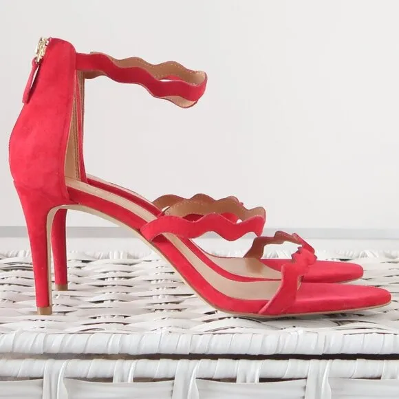 NEW J. Crew Suede Leather Scallop Ankle Strap Suede Leather Heels Dressy Sandals