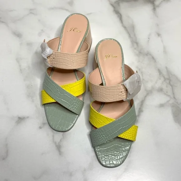NEW J.Crew Penny pastel croc leather embossed heeled sandals Size 10