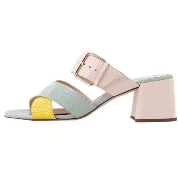 NEW J.Crew Penny pastel croc leather embossed heeled sandals Size 10