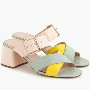 NEW J.Crew Penny pastel croc leather embossed heeled sandals Size 10