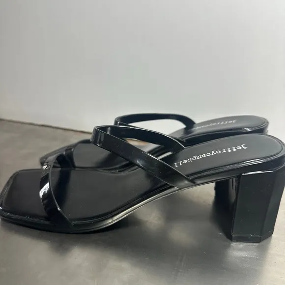 NEW Jeffrey Campbell Block Heel Slide Sandal Jelly Strappy Square Toe Jamm Black