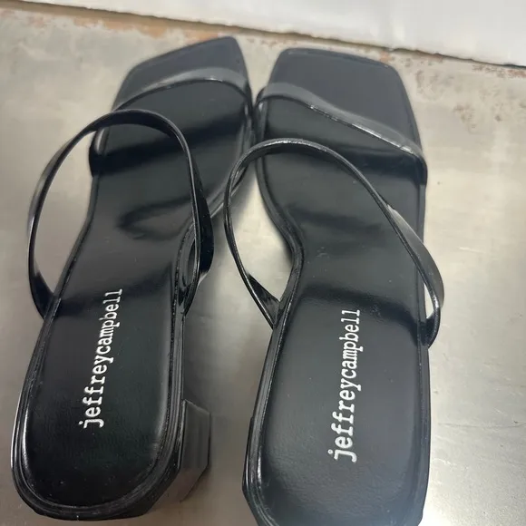 NEW Jeffrey Campbell Block Heel Slide Sandal Jelly Strappy Square Toe Jamm Black
