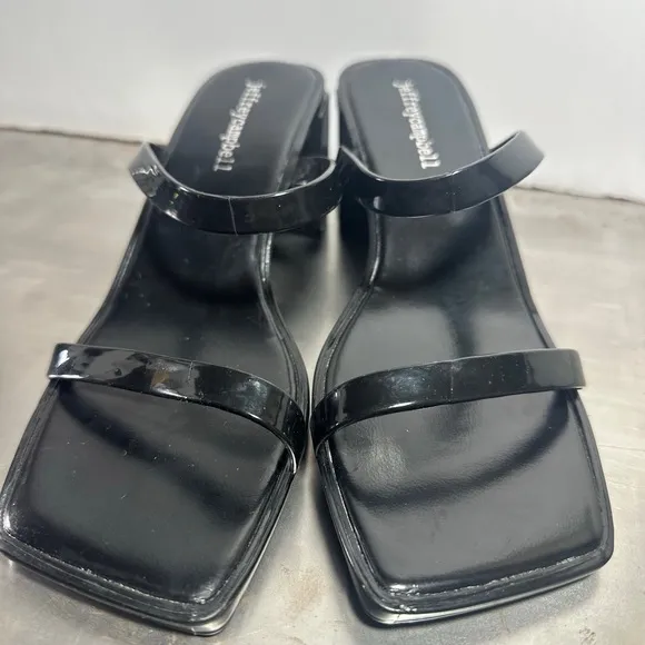 NEW Jeffrey Campbell Block Heel Slide Sandal Jelly Strappy Square Toe Jamm Black