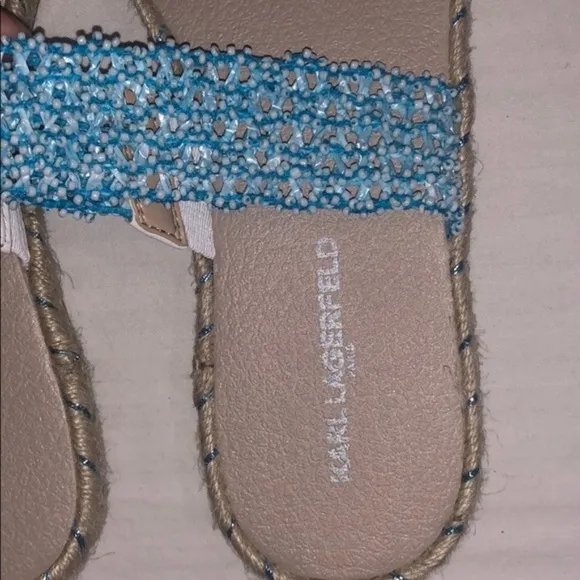 New Karl Lagerfeld Beaded Espadrille Slide Sandals