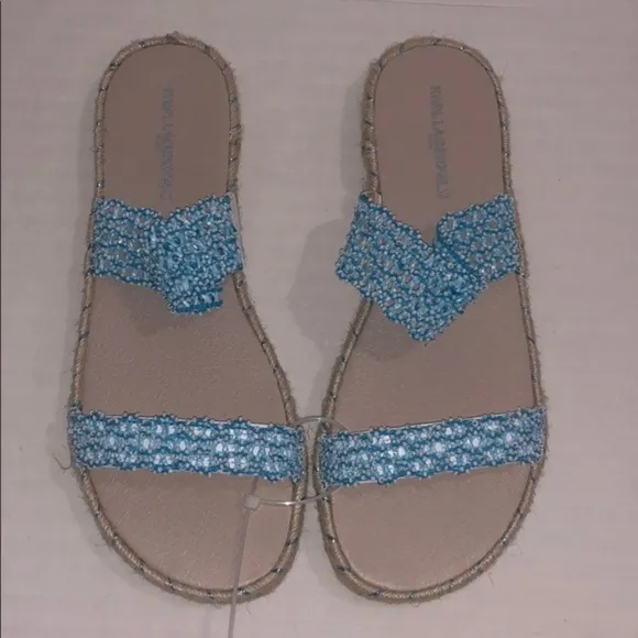 New Karl Lagerfeld Beaded Espadrille Slide Sandals