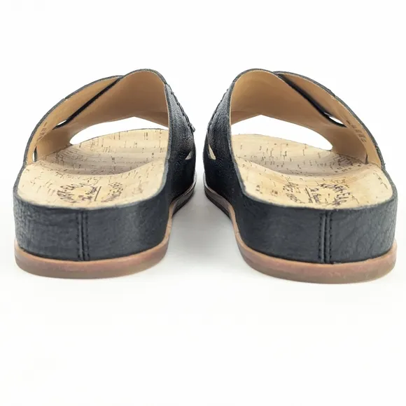 NEW Kork-Ease Amboy Pebbled Leather Criss Cross Slide Sandals Black Size 8