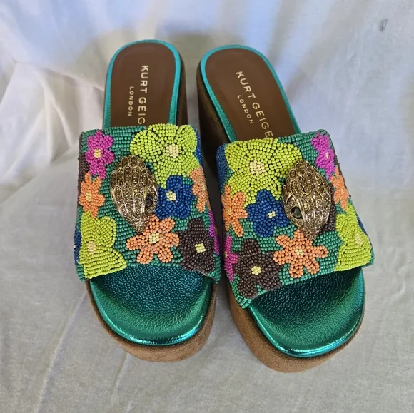 NEW Kurt Geiger London, the Kensington Slip On Wedge Mule Sandals