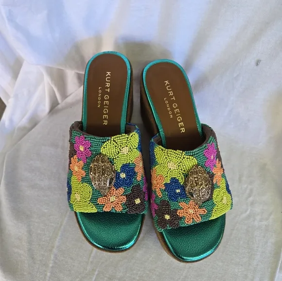 NEW Kurt Geiger London, the Kensington Slip On Wedge Mule Sandals