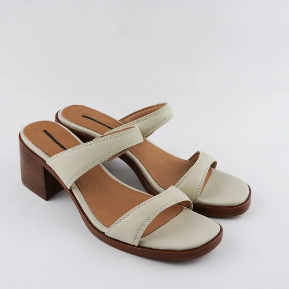 New MADEWELL The Saige Double-Strap Sandal in Leather in Pale Oyster