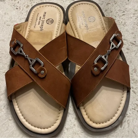New Marc Joseph N.Y Elegant green leather upper lining Sandals 13 made in Brazil