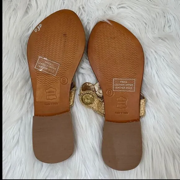 NEW! Matisse Frida Brown Leather Embellished Slip On Thong Sandals 9
