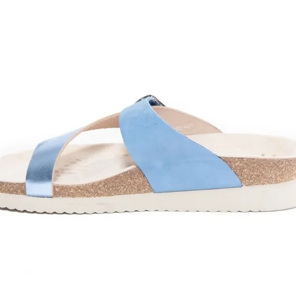New! Mephisto Women's Helen Mix Leather Thong Sandals Sky Blue Sz 38 US 8 $159