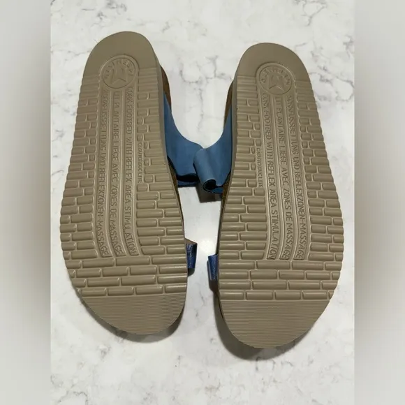 New! Mephisto Women's Helen Mix Leather Thong Sandals Sky Blue Sz 38 US 8 $159