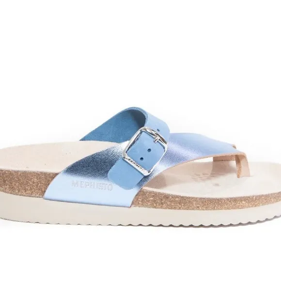 New! Mephisto Women's Helen Mix Leather Thong Sandals Sky Blue Sz 38 US 8 $159