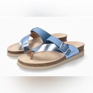 New! Mephisto Women's Helen Mix Leather Thong Sandals Sky Blue Sz 38 US 8 $159