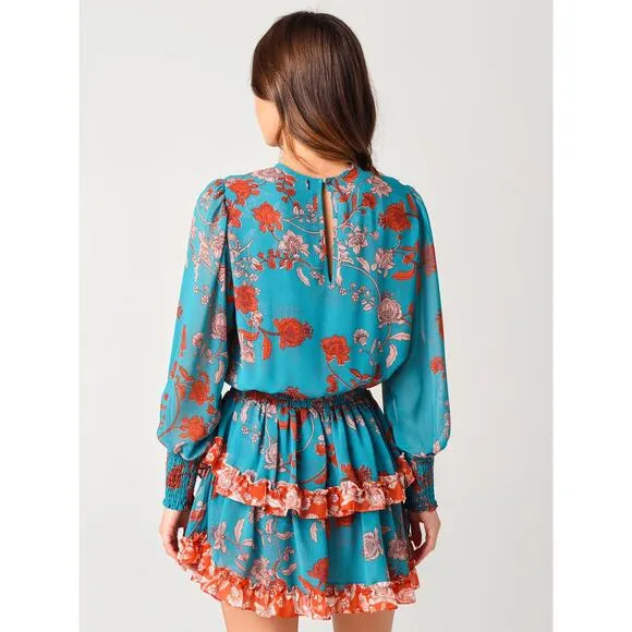 NEW MISA Camila Dress Talitha Paisley Combo Long Sleeve Ruffled Mini Dress Small