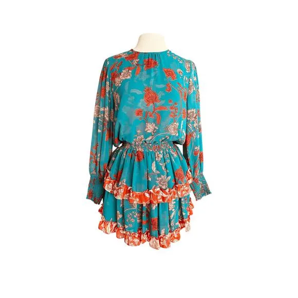 NEW MISA Camila Dress Talitha Paisley Combo Long Sleeve Ruffled Mini Dress Small